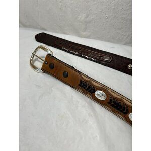 Nocona Youth Belt Size 26 Brown Leather Western Silver Buckle